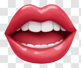 Cartoon Mouth - Red Lips With A Bright Smile Transparent PNG