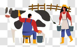 Farmer Milking Cow - Farmers Milking A Cow Transparent PNG