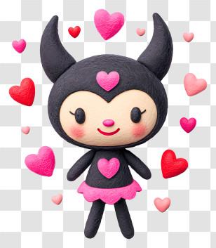 Kuromi With Floating Hearts - Cute Black Devil Character With Hearts Transparent PNG