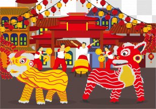 Lion Dance Festival Lunar New Year - Cartoon - Vector Drums Transparent PNG