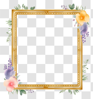Floral Frame - Floral Golden Picture Frame Decoration Transparent PNG
