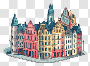 Marrakesh - Vintage Colorful Town Buildings Illustration Transparent PNG