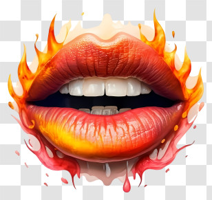 Cartoon - Fiery Lips With Flames Transparent PNG