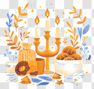Hanukkah - Candles With Sweets And Decorations Transparent PNG