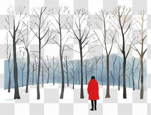 Cold Winter - Person In A Red Coat In Winter Forest Transparent PNG