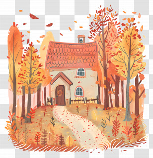 Residence In Fall - Cozy Autumn House In Forest Illustration Transparent PNG