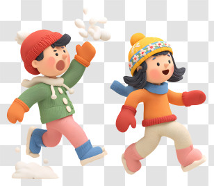 Children Playing Snowball Fight - Kids Playing In Snow With Winter Clothes Transparent PNG