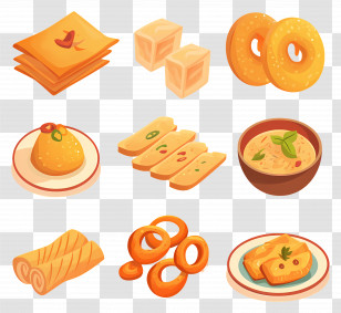 Indian Sweets - Various Food Dishes In Illustration Style Transparent PNG