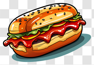 Cartoon Hot Dog - Cartoon Sandwich Illustration With Toppings Transparent PNG