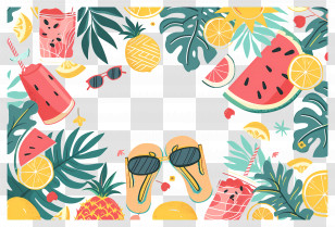 Summer Background - Tropical Summer Fruits And Accessories Transparent PNG