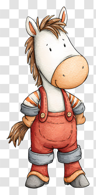Watercolor Circus Horse - Cartoon Horse In Red Overalls Transparent PNG