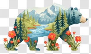 Nature Bear - Bear Walking Through Mountain River Transparent PNG