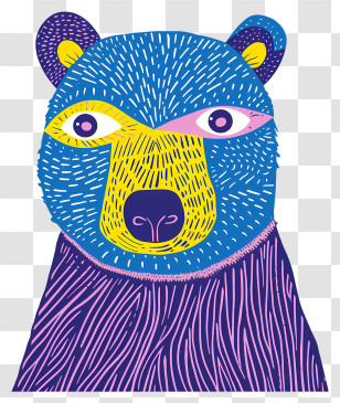 Blue Bear - Colorful Bear Illustration With Abstract Patterns Transparent PNG