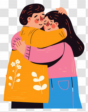 National Hugging Day - Cartoon Couple Embracing Illustration Transparent PNG