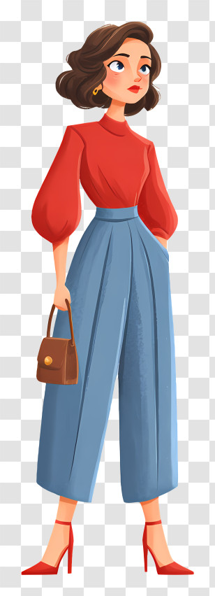 Woman Wearing Red Blouse - Stylish Woman Fashion Illustration Transparent PNG