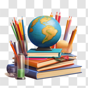 International Literacy Day - Books And Globe With Stationery For Educational Concept Transparent PNG