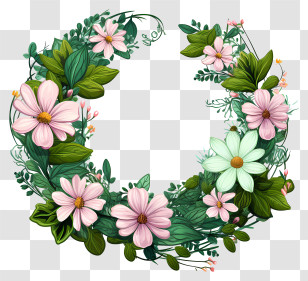 Flower Wreath - Floral Wreath With Vibrant Pink And White Flowers Transparent PNG