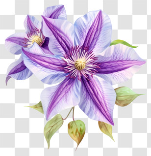 Elegant Clematis Flower Icon - Beautiful Purple And White Clematis Flowers Transparent PNG