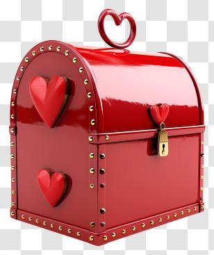 Valentine Mail Box - Red Treasure Box With Heart Decorations Transparent PNG