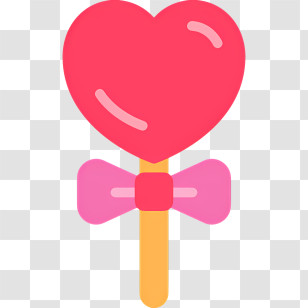Heart Candy - Heart Lollipop With Pink Bow Transparent PNG