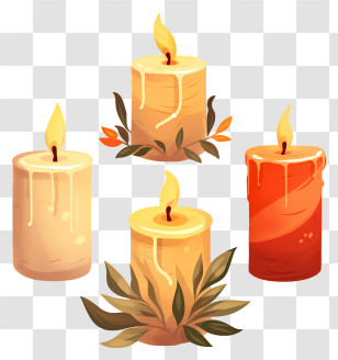 Candles - Decorative Candles With Natural Leaf Design Transparent PNG