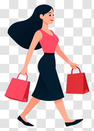 Cartoon Woman Holding Shopping Bags - Woman Walking With Red Bags Transparent PNG