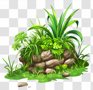 Grass Land - Green Plants Growing Over Rock Structure Transparent PNG