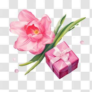 Pink Gift Box - Pink Flower And Wrapped Gift For Special Occasions Transparent PNG