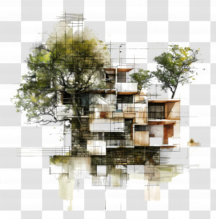 Architecture Tree Plan - Modern House With Tree In Artistic Style Transparent PNG