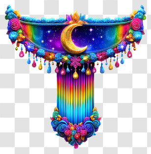 Elaborate Toran Art - Crescent Rainbow Fringe Banner Transparent PNG