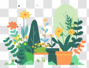 Garden - Potted Plants And Flowers Illustration Transparent PNG