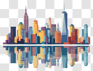 Manhattan City Skyline - City Skyline With Reflection Transparent PNG