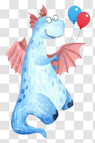 Dinosaur Dragon With Wings - Blue Dragon Holding Balloons Transparent PNG