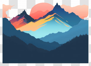 Mountains Silhouette - Colorful Mountain Sunset Landscape Transparent PNG