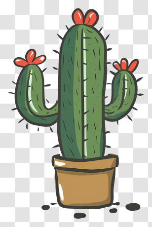 Cactus Plant - Cartoon-Style Cactus In Pot Transparent PNG