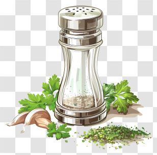 Pepper Shaker - Salt Shaker With Parsley And Garlic Transparent PNG