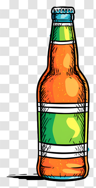 Pop Art Beer - Colorful Beverage Bottle Illustration Transparent PNG