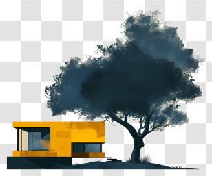 Architecture Tree - Modern Yellow House With Tree Design Transparent PNG