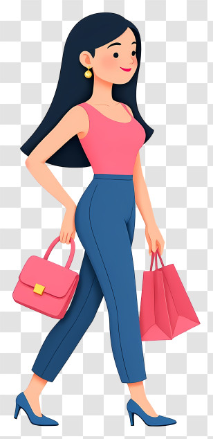 Cartoon Woman Holding Shopping Bags - Fashionable Woman Shopping Illustration Transparent PNG