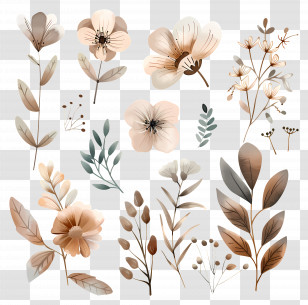 Dried Flowers - Neutral Floral Elements In Soft Tones Transparent PNG