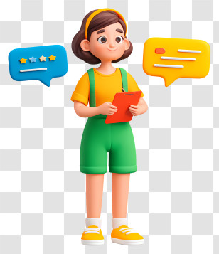Girl Writing Customer Feedback - Girl With Clipboard And Speech Bubbles Transparent PNG