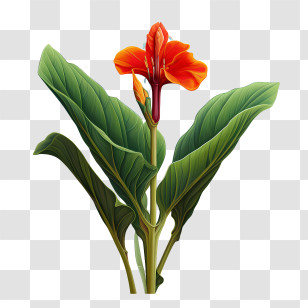 Canna Indica - Orange And Red Canna Flower Botanical Art Transparent PNG