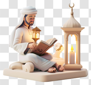 Ramadan - Man Reading Quran With Lantern And Candle Transparent PNG