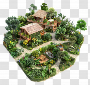 Permaculture Garden - Tropical Houses In Greenery Transparent PNG