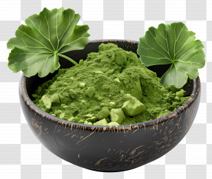 Gotu Kola Powder - Green Herbal Powder In A Bowl With Leaves Transparent PNG