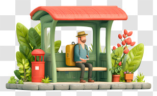 Waiting At Bus Station - Bus Stop With Man Waiting Transparent PNG