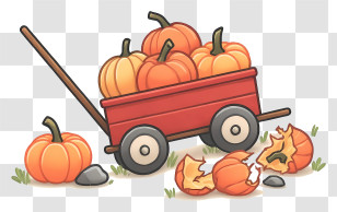 Pumpkin Wagon - Toppled Pumpkin Wagon With Spilled Pumpkins Transparent PNG