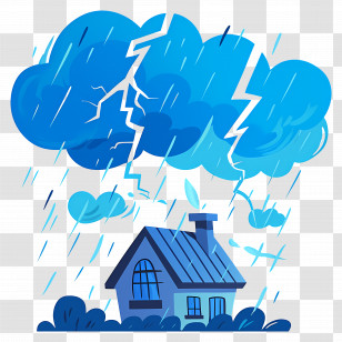 House Struck By Lightning - Stormy Weather Over A House Illustration Transparent PNG