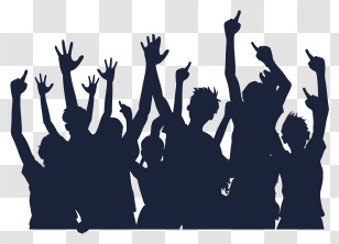 Crowd Cheering Silhouette - Silhouette Of A Celebratory Crowd Raising Hands Transparent PNG