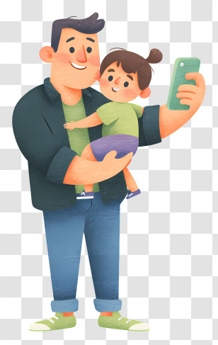 Father Holding Child - Dad Taking Selfie With Toddler Illustration Transparent PNG